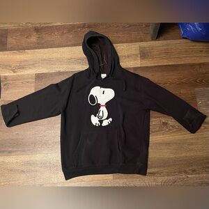 Peanuts Black Hoodie with White Snoopy Graphic and Red Collar embroidered